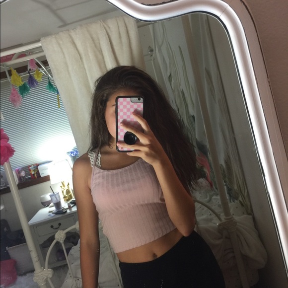 light pink striped cropped tank top. - Picture 1 of 4